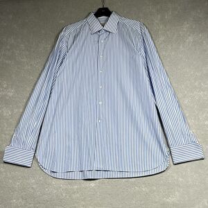 Stefano Ricci Dress Shirt Mens 17.5/44 Blue White Striped French Cuff Cotton